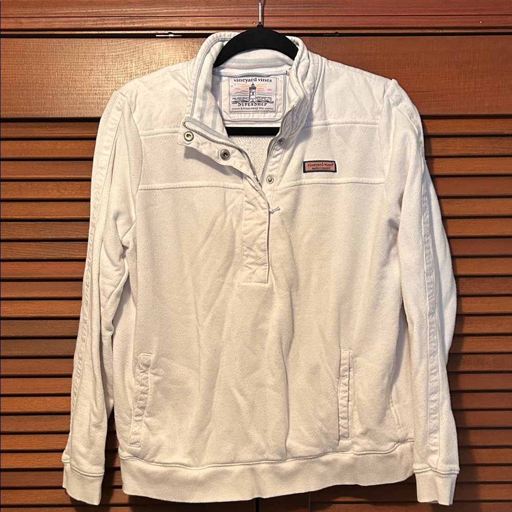 Vineyard Vines White Pullover SuperShep with Button 3/4 Zip Cotton Sweatshirt M